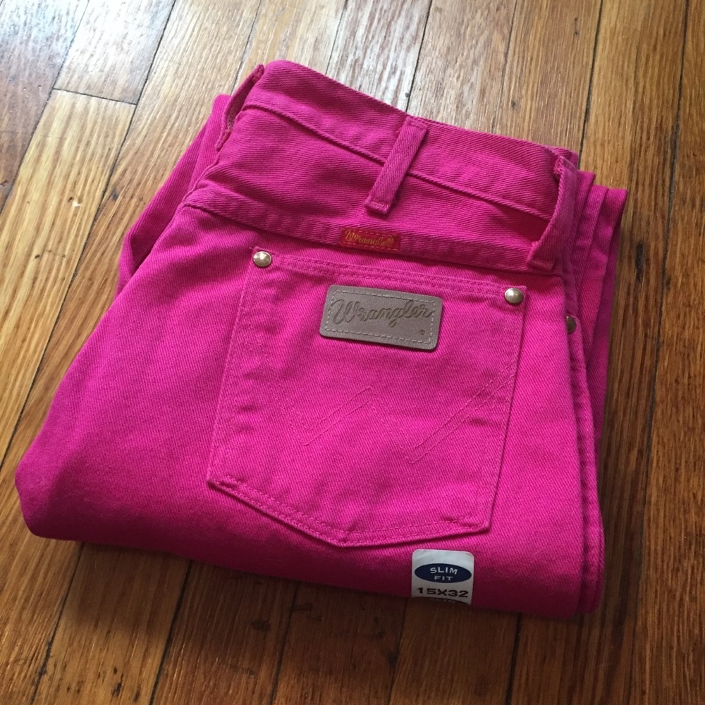 VTG Dead Stock Pink Wrangler Leather Patch Jeans